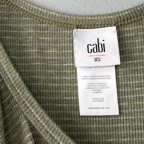 CAbi Size XS Wink Green Ribbed Knit Tank Top Striped Ruffled 6143 Feminine Boho - Picture 4 of 6